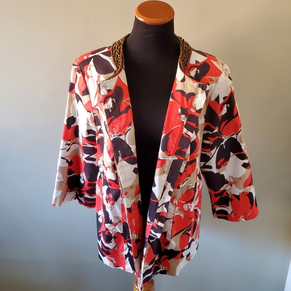 Lane Bryant 16 Bohemian Hawaiian Tropical Floral Resortwear Beaded Peplum Blazer - Picture 7 of 16